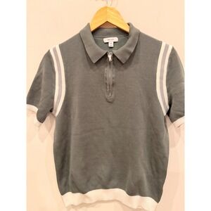 REISS Mens Green Zip Neck Short Sleeve Knit Polo Shirt Size XS